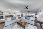 Open plan view of living area & dining area